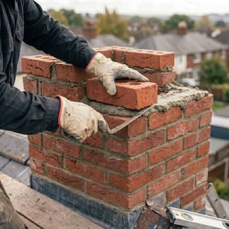 Mason laying brick during a chimney rebuild in Alhambra CA