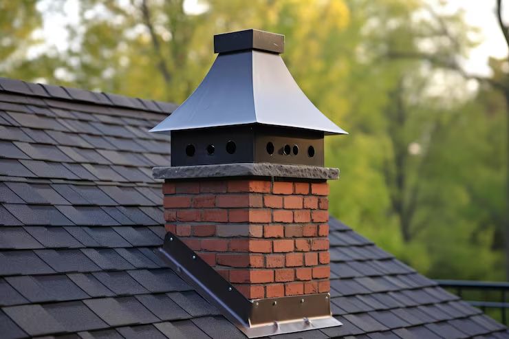 Stainless chimney cap and spark arrestor installed on a brick chimney