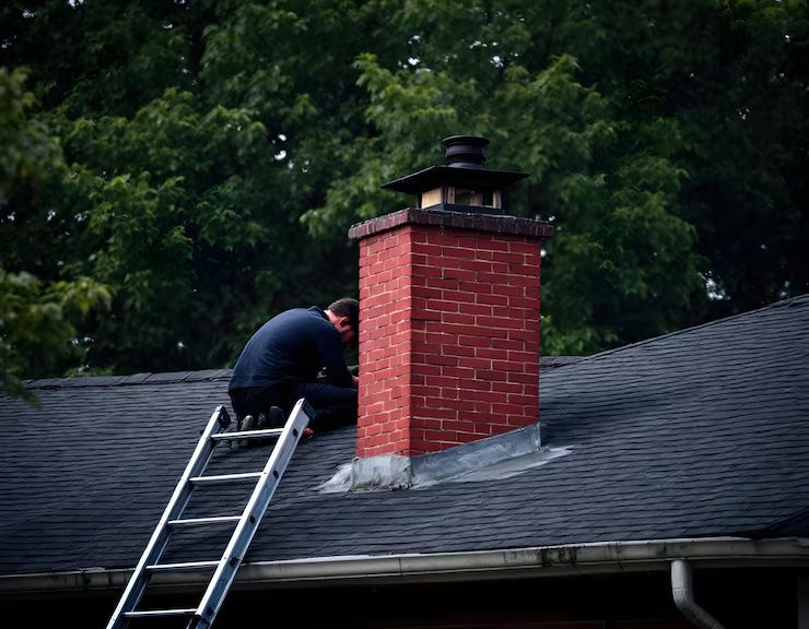Roof-level chimney inspection on a home in Alhambra, California
