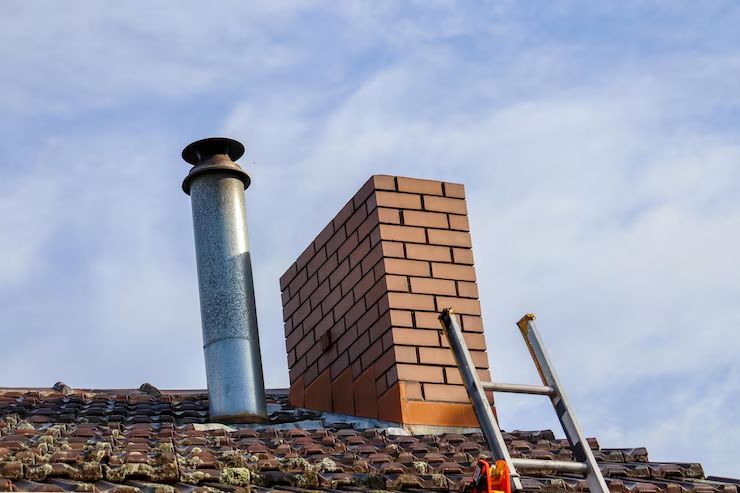 Chimney flue and liner pipe on a rooftop in the San Gabriel Valley