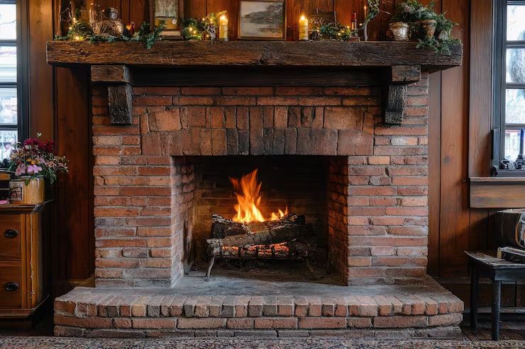 Restored brick fireplace and hearth masonry in an Alhambra home